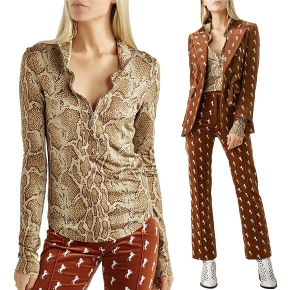 Chloe Python Print Viscose Jersey Zip-Front Top - Picture 1 of 8